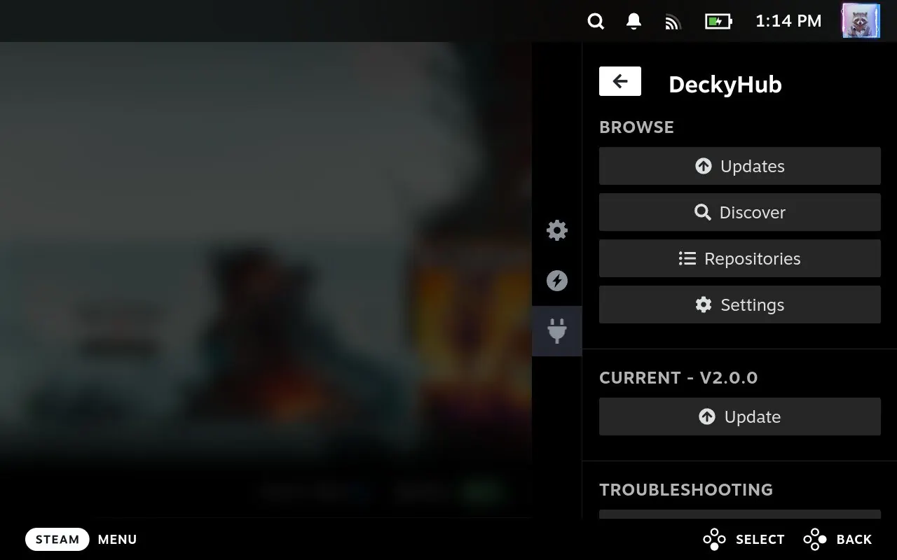 DeckyHub Menu screen